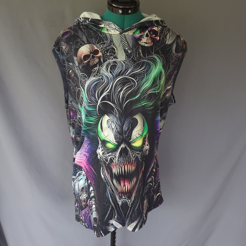 Unbranded Skull Graphic Sleeveless Hoodie Goth Alternative XL